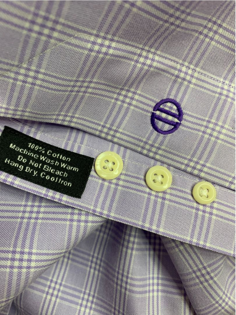 XL (17.5 32/33) David Donahue Mens Dress Shirt Button Up Light Purple Plaid