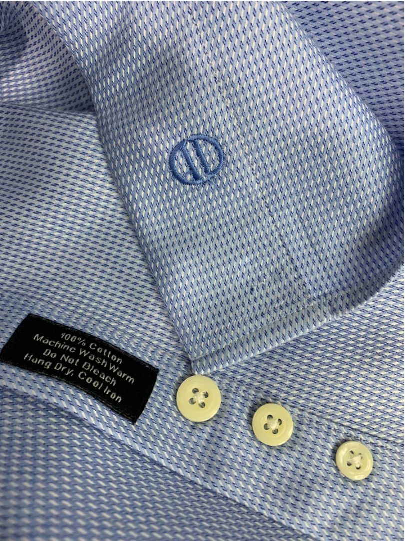 XL (17.5 32/33) David Donahue Mens Dress Shirt Button Up Blue Pattern