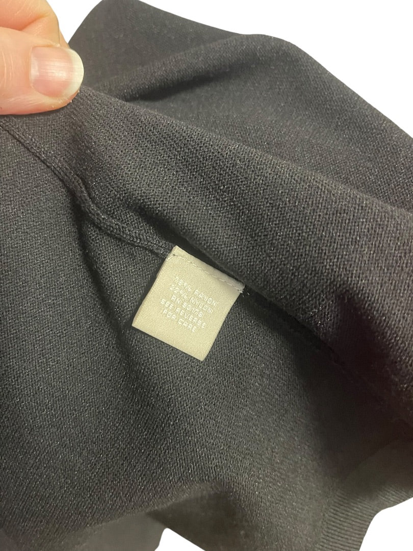 Large Joan Vass Womens Black Open Cardigan Sweater Duster Pockets