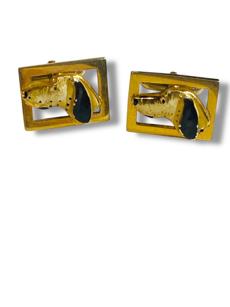 Vintage Cufflinks Hound Dog Swank Mid Century Hunter Gift Pointer