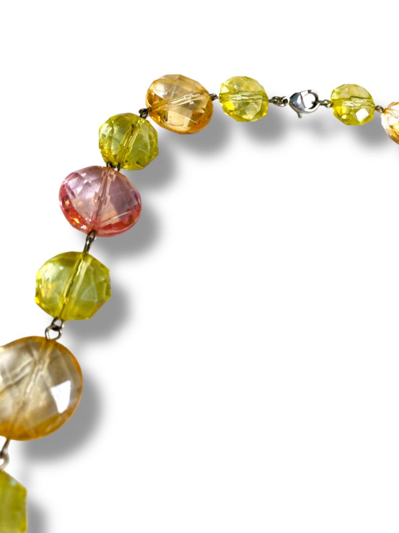Vintage Acrylic Faceted Bead Pastel Necklace Lobster Clasp 36"