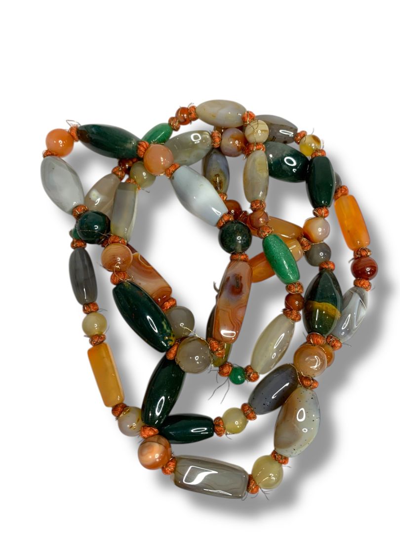 Polished Stone Knotted Necklace Overhead Strand String 52"