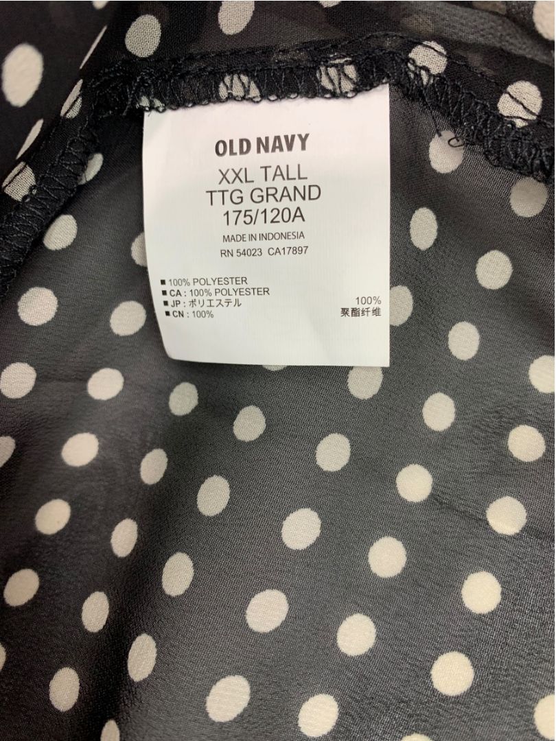 XXL Tall Old Navy Womens New Sheer Black Polka Dot Sleeveless Shirt