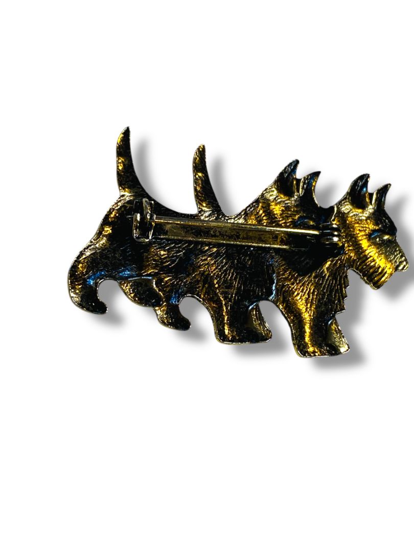 Vintage Brushed Goldtone Twin Scottie Dogs Brooch Pin 1.8"