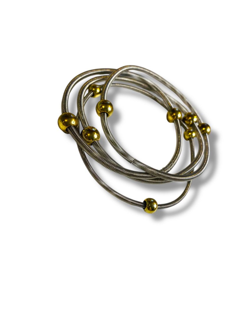 Set of 4 Silvertone Goldtone Bead Slinky Bracelets Stretch