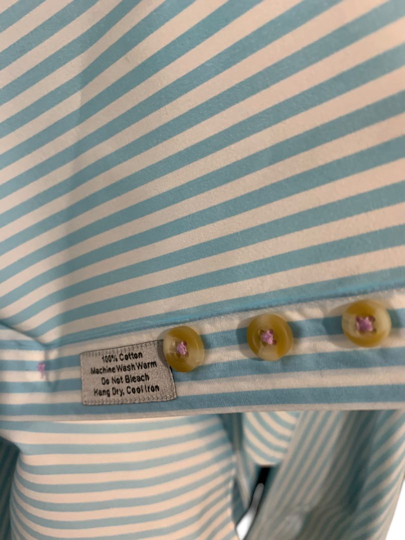 XXL David Donahue Mens Button Up Dress Shirt Aqua White Stripe
