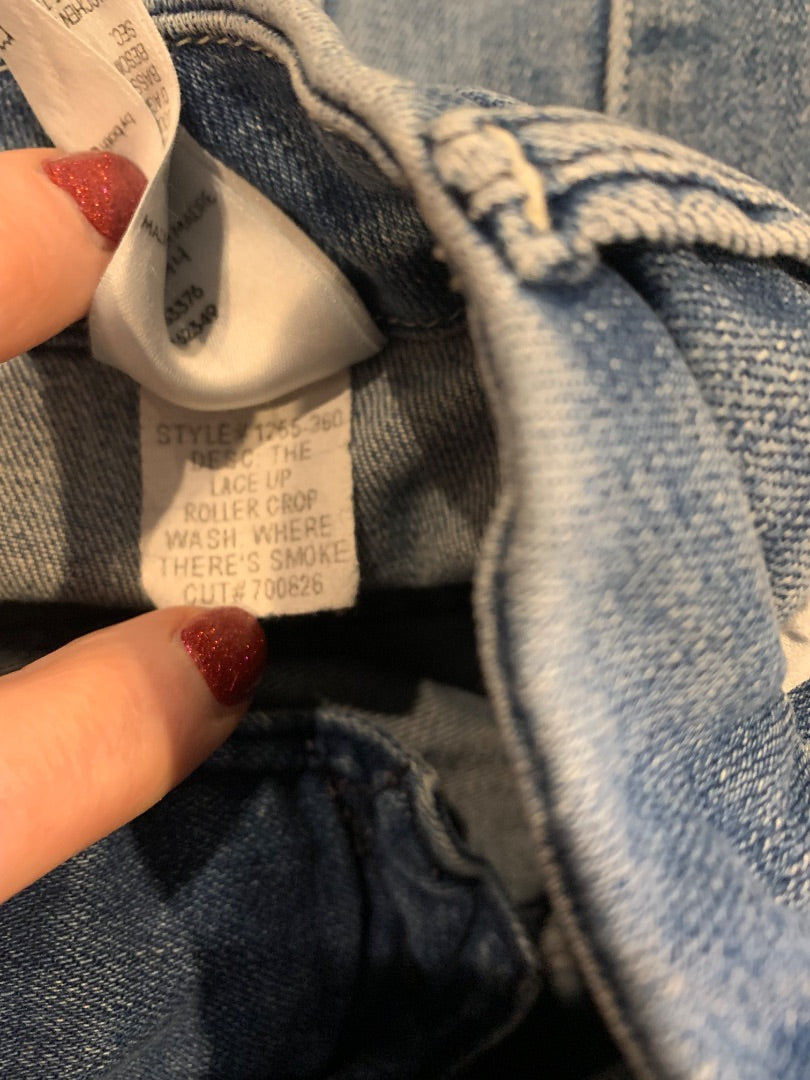 Size 28 MOTHER The Lace-Up Roller High-Rise Cropped Flare Jeans Womens