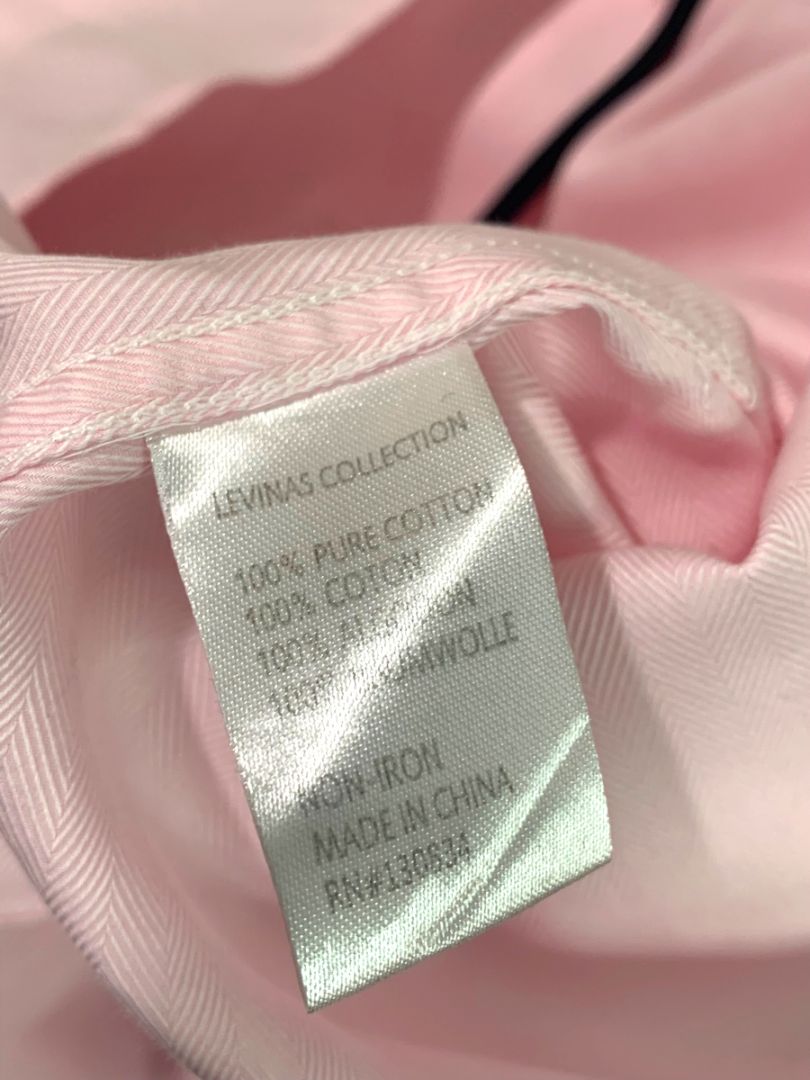 3XL (19 38) LVs Signature Mens Button Up Dress Shirt Light Pink Black Contrast Contemporary Fit