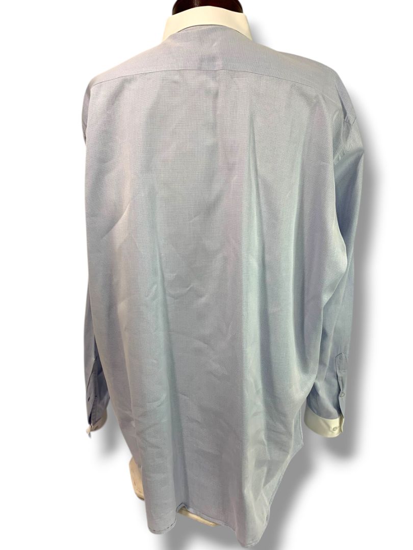 3XL Custom Mens Button Up Dress Shirt Blue White Contrast Collar