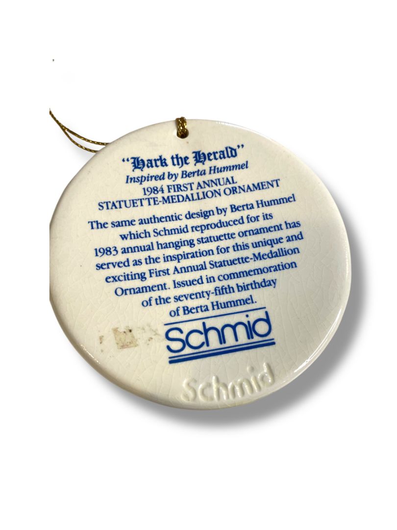 1984 Schmid Hark the Herald Statuette Medallion Ornament 3" in Box