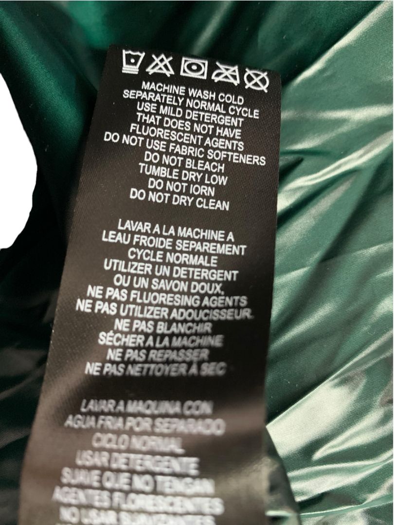 Large Karl Lagerfeld Womens Down Puffer Mid-Length Jacket Shiny Green