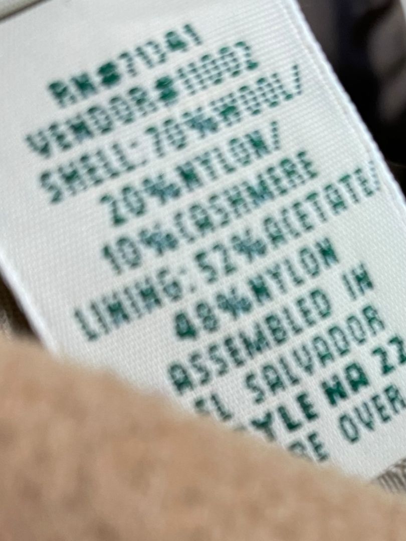 Size Large LL Bean Womens Tan Wool Cashmere Blend Coat Overcoat