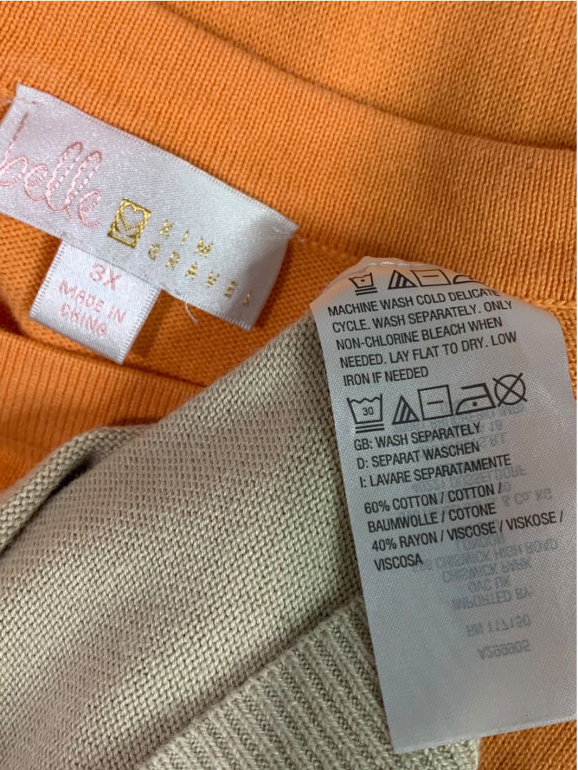 Size 3X Belle by Kim Gravel Womens Peach Gray Pullover Sweater