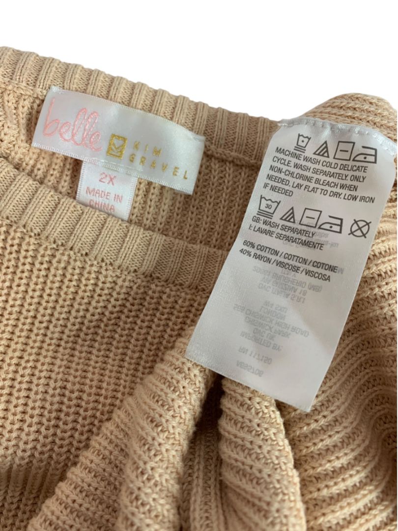Size 2X Belle by Kim Gravel Womens Beige Pullover Sweater