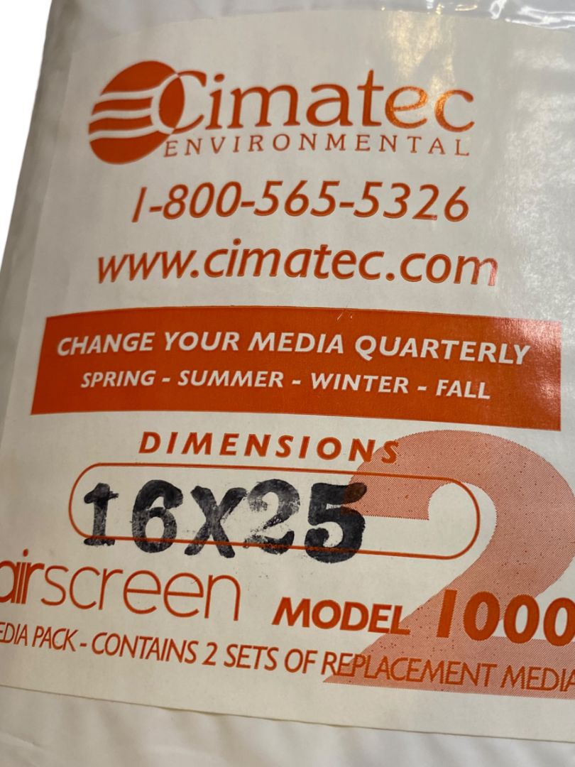 Cimatec Environmental airscreen Model 1000 2 Sets Media Pack 16 x 25 New