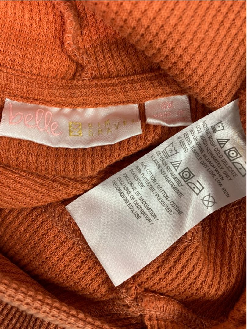 Size 3X Belle by Kim Gravel Womens Orange Waffle Weave Hoodie Pullover