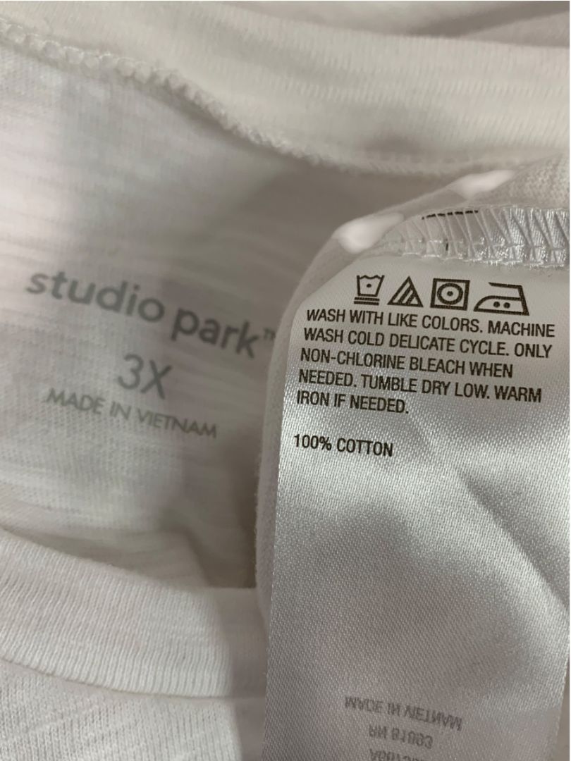 Size 3X Studio Park Womens White Long Sleeve Tshirt Slub Cotton
