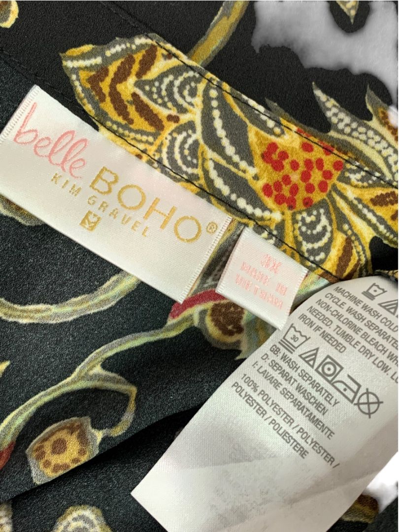 Size 3X Belle by Kim Gravel Boho Womens Pullover Blouse Retro Floral