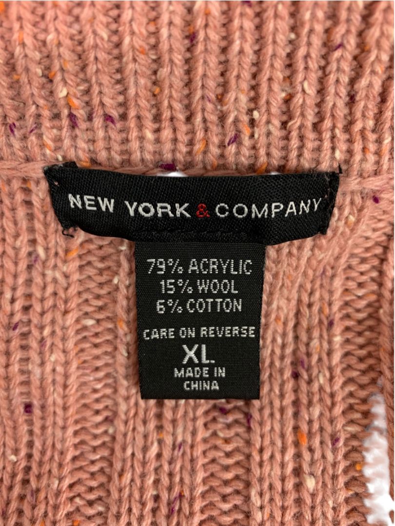 Size XL New York & Co Womens Cable Knit Cardigan Pink Flecked Wool Blend