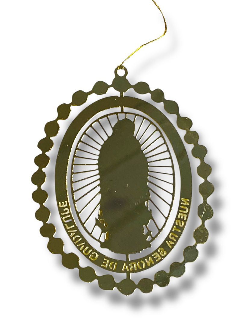 Vintage Goldtone Christmas Ornament Our Lady of Guadalupe 3.5" Lightweight