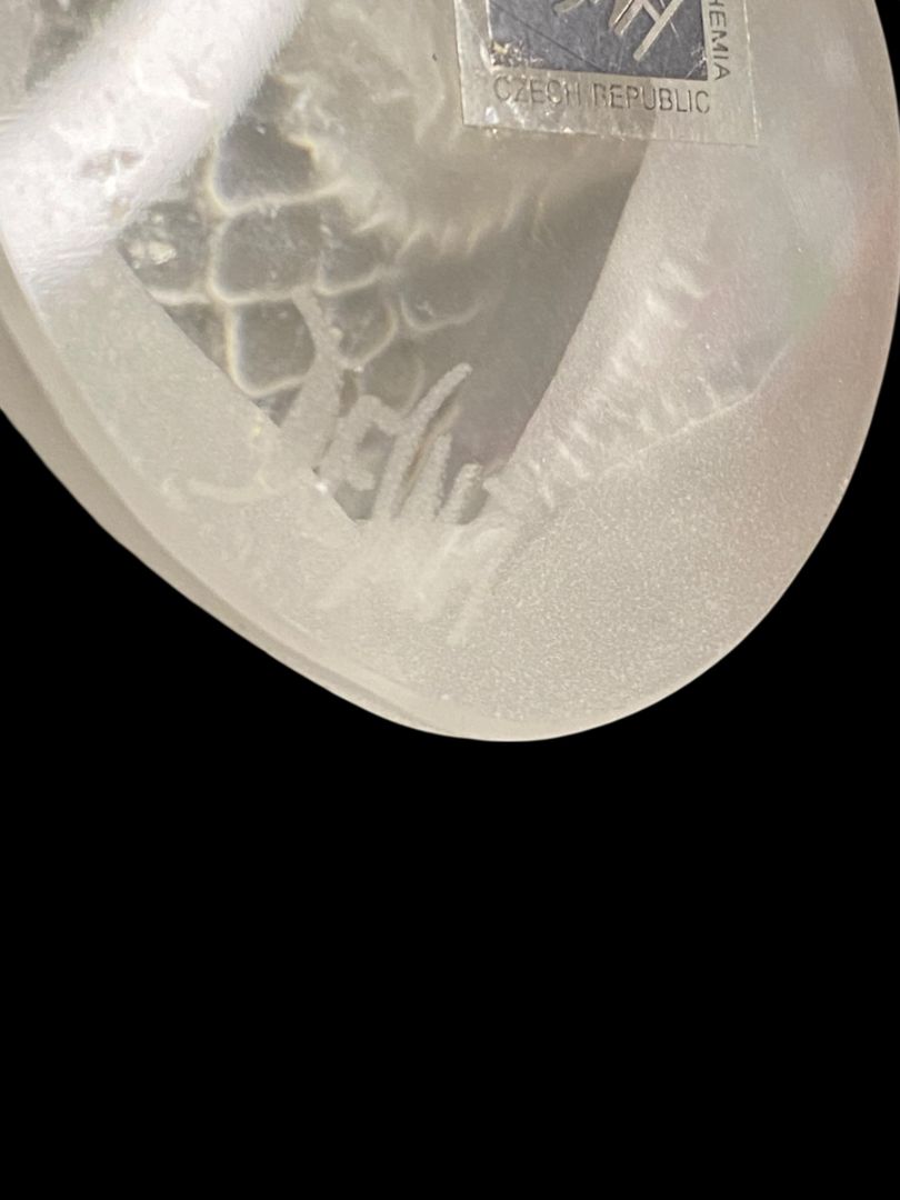 Set of 2 Signed Desna Bohemia Czech Art Glass Satin Crystal Bird Handcrafted 4"l x 2.5"h