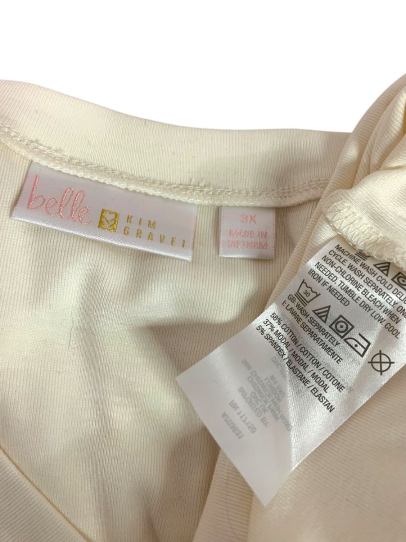 3X Belle Kim Gravel Womens Plus Size Ivory Long Sleeve V-Neck Tshirt
