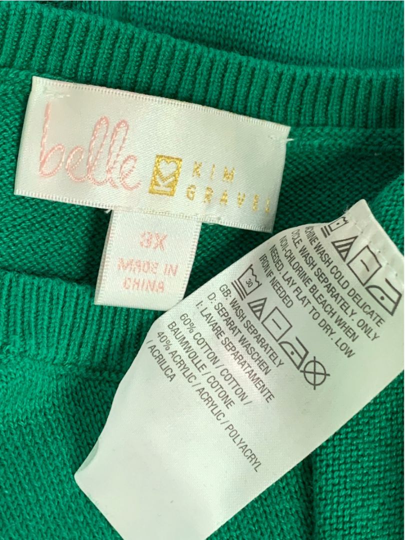 Size 3X Belle by Kim Gravel Womens Green Pullover Sweater Soft