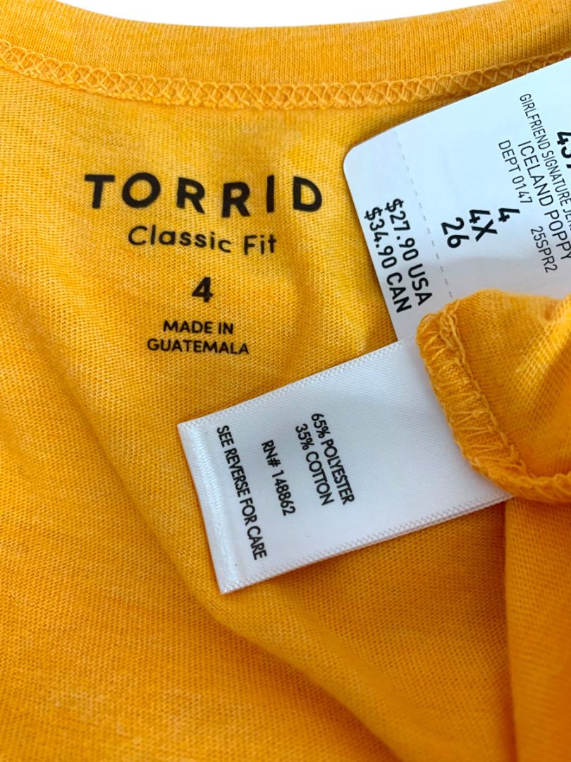 4X Torrid Womens New Plus Size Orange Classic Fit V-Neck Tshirt