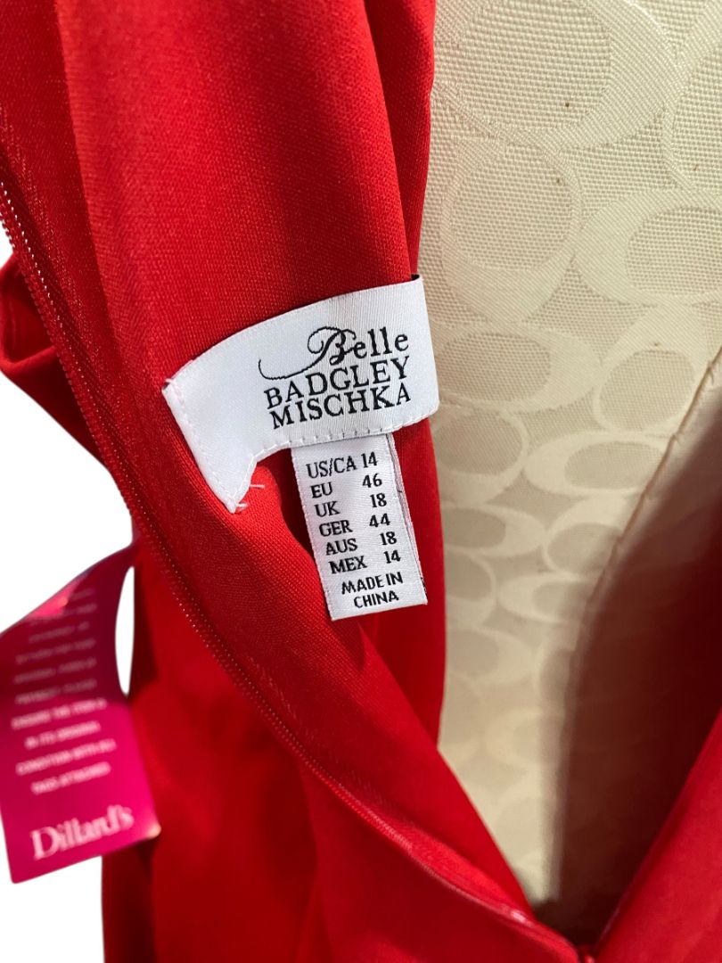 Size 14 Belle Badgley Mischka Red Midi Sheath Dress New Sleeveless