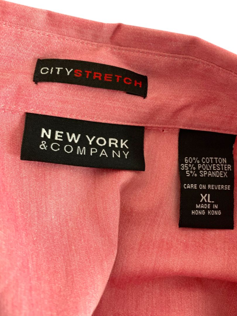 XL New York & Co Womens Pink City Stretch 3/4 Sleeve Button Up