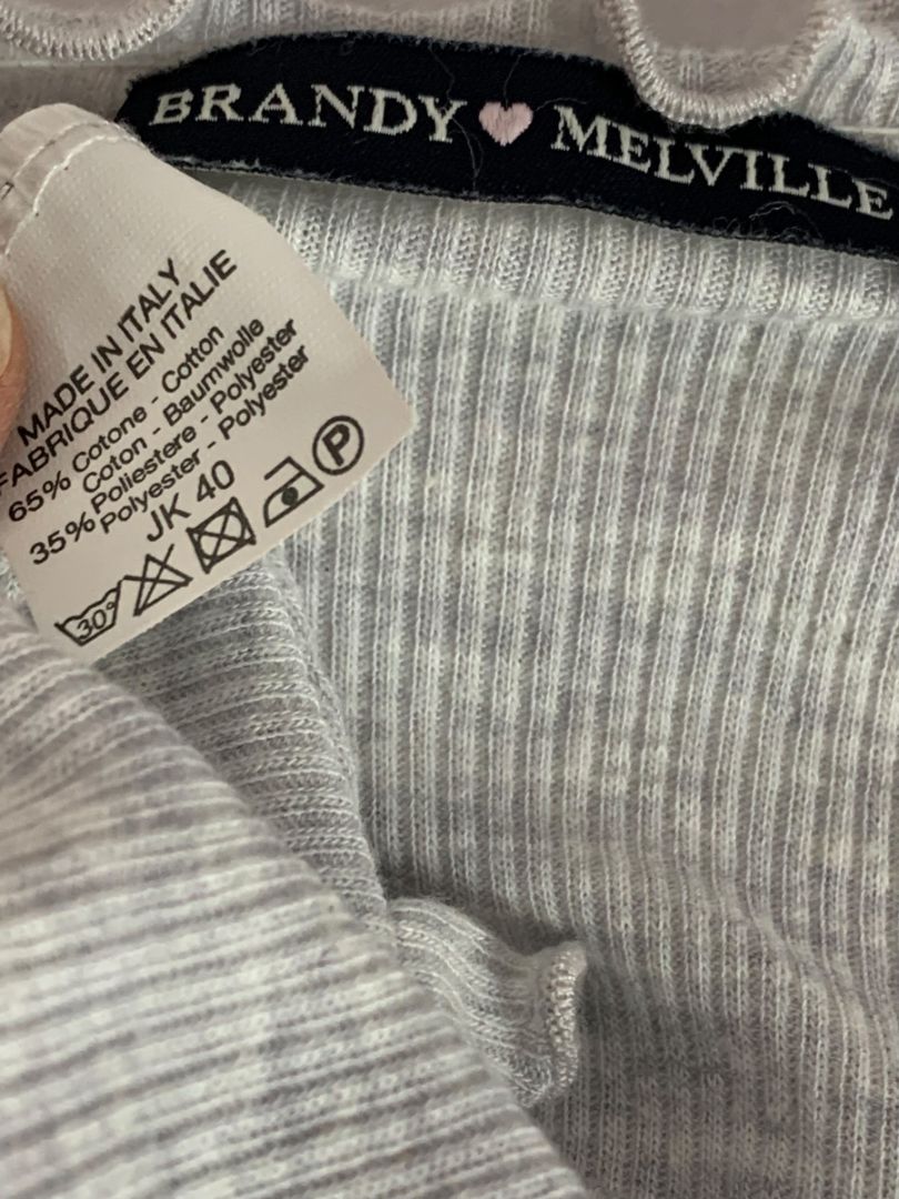 One Size Brandy Melville Womens Gray Ribbed Tshirt Off Shoulder Frill Trim