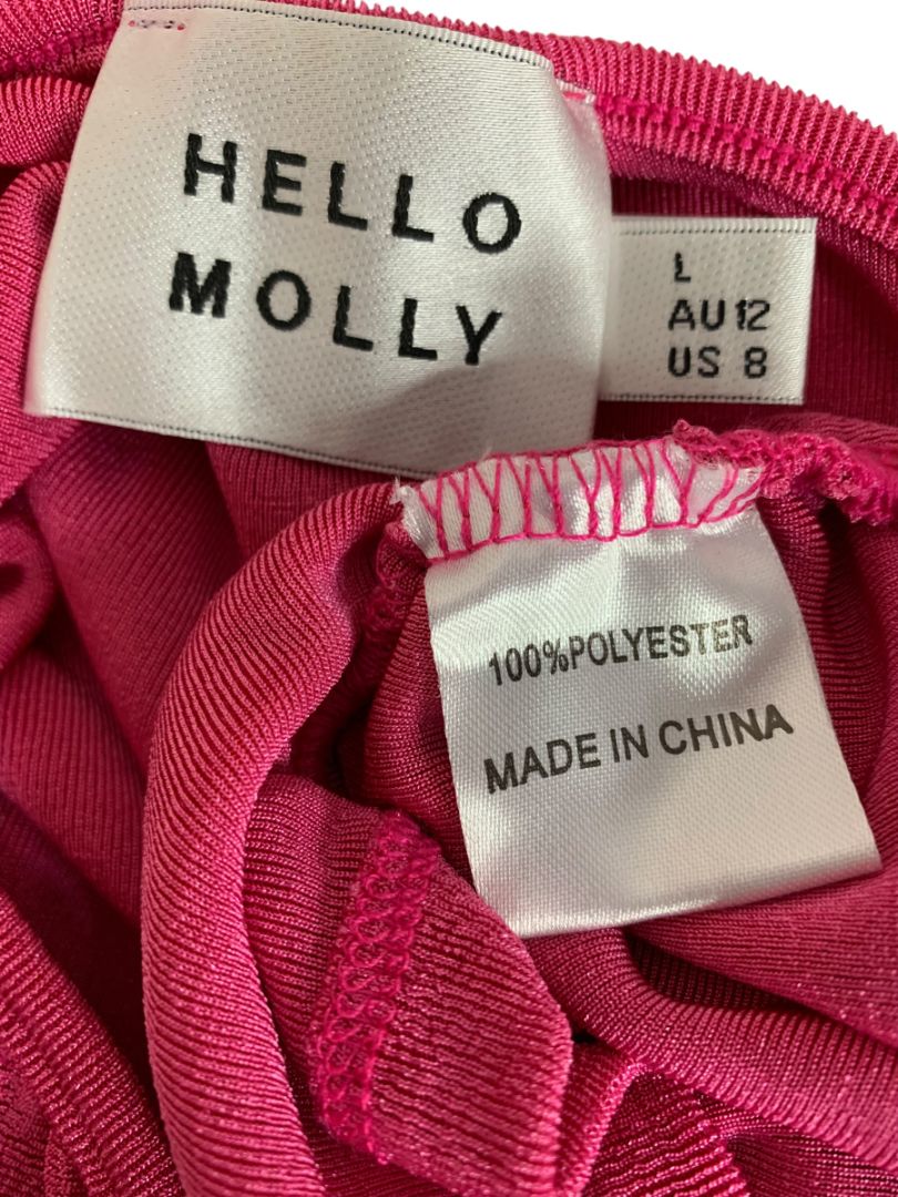 Large Hello Molly Womens One Shoulder Hot Pink Stretch Crop Shirt