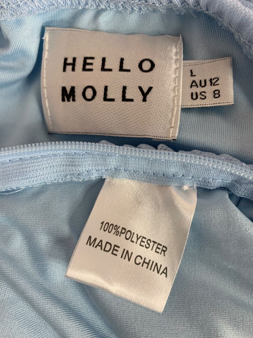 Large Hello Molly Womens One Sleeve Light Blue Cropped Shirt Strapless