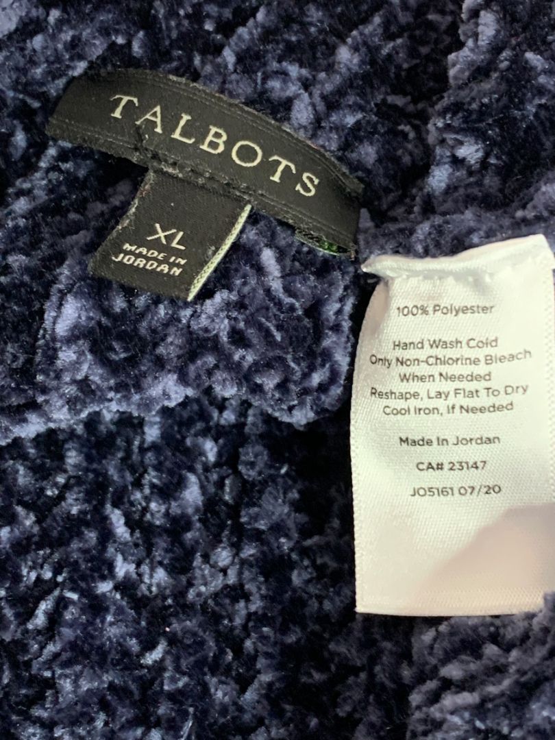 Size XL Talbots Womens Chenille Navy Blue Sweater Soft Chunky Knit