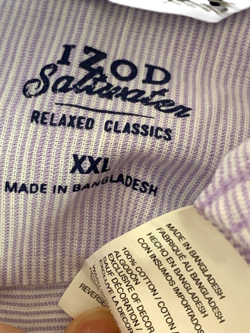 Size XXL Izod Saltwater Orchid Striped Mens Button Up Short Sleeve Shirt