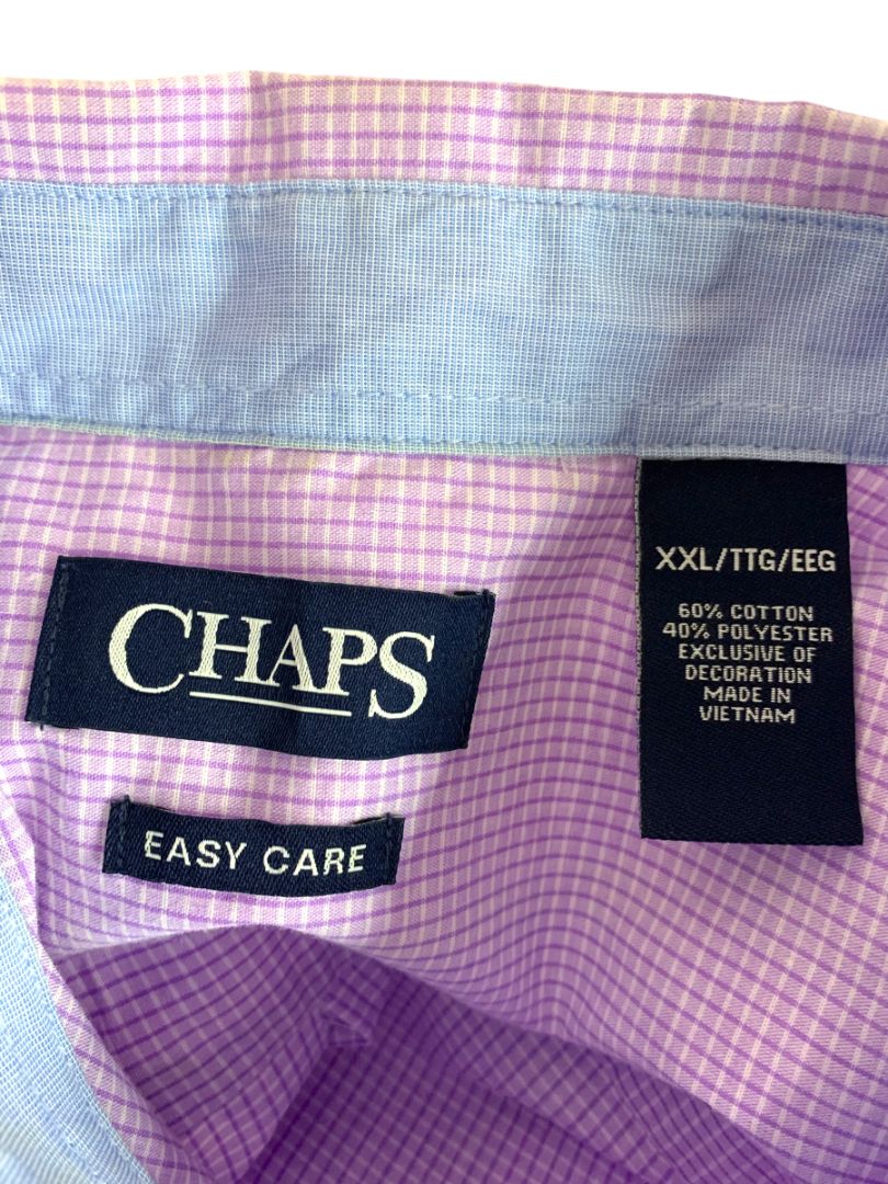 Size XXL Chaps Mens Easy Care Button Down Short Sleeve Orchid Plaid Shirt