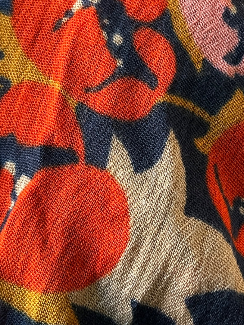 Spartina Navy Pink Orange Floral Scarf Long Fringed 25" x 80"