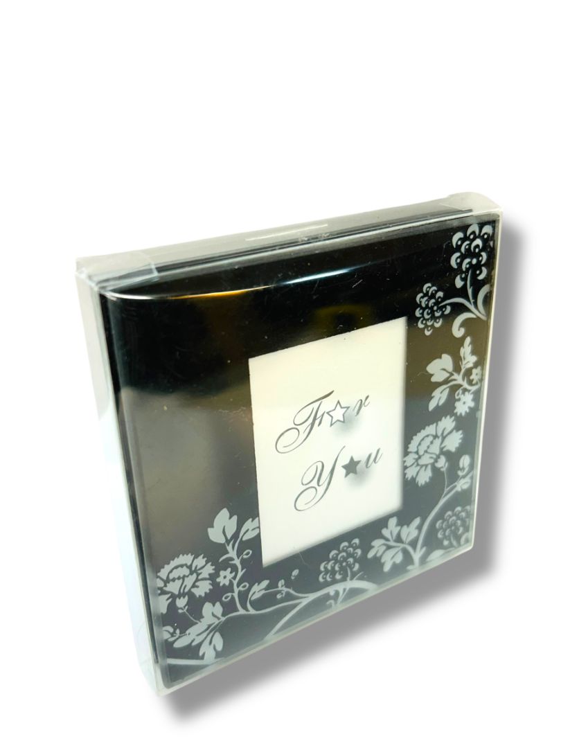 Set of 2 New Photo Glass Coasters 3.5" Square Black Floral
