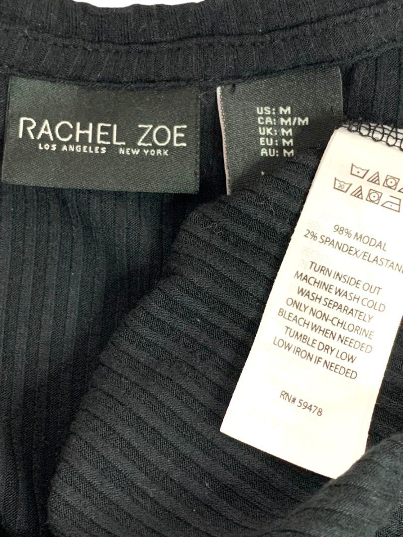 Medium Rachel Zoe Womens Black Ribbed Long Sleeve Soft Shirt Scoop Neck
