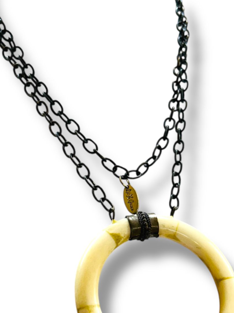 Liv H Grace Faux Tusk 3" Pendant Boho 44" Chain Antiqued Look