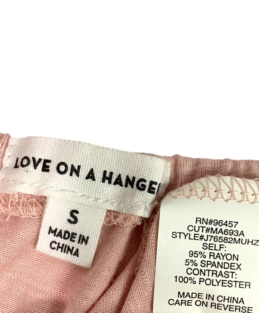 Small Love on a Hanger Womens Pink Babydoll Shirt V-Neck Eyelet Sleeve