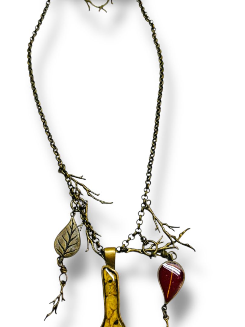 Antiqued Goldtone Necklace Earring Set DiBon USA Nature Theme New