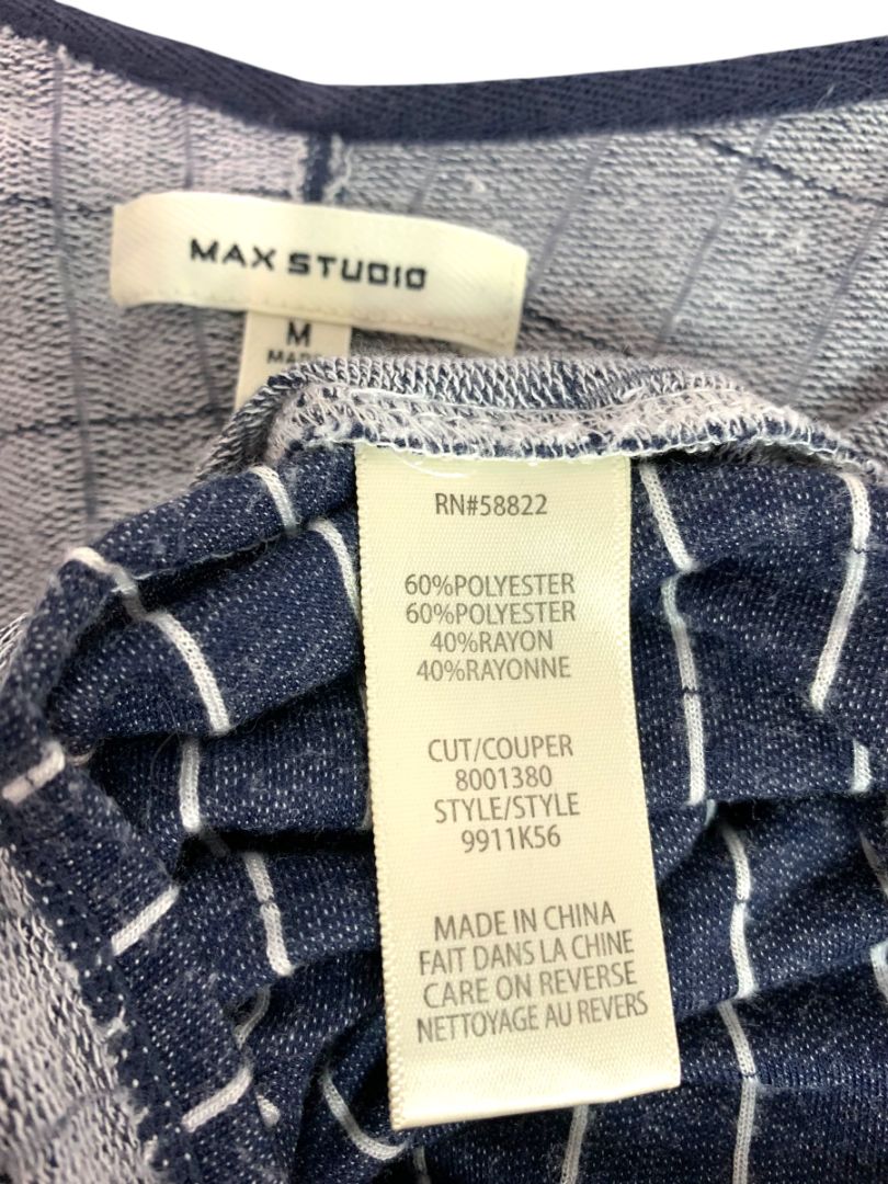 Medium Max Studio Navy Blue White Stripe Soft Jersey Knit Dress V-Neck Pockets