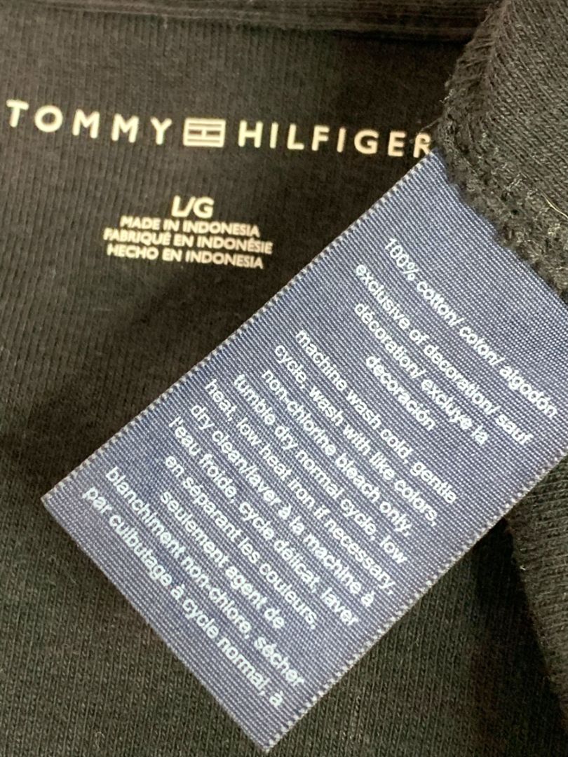 Large Tommy Hilfiger Black Tshirt V-Neck Dress Red White Trim