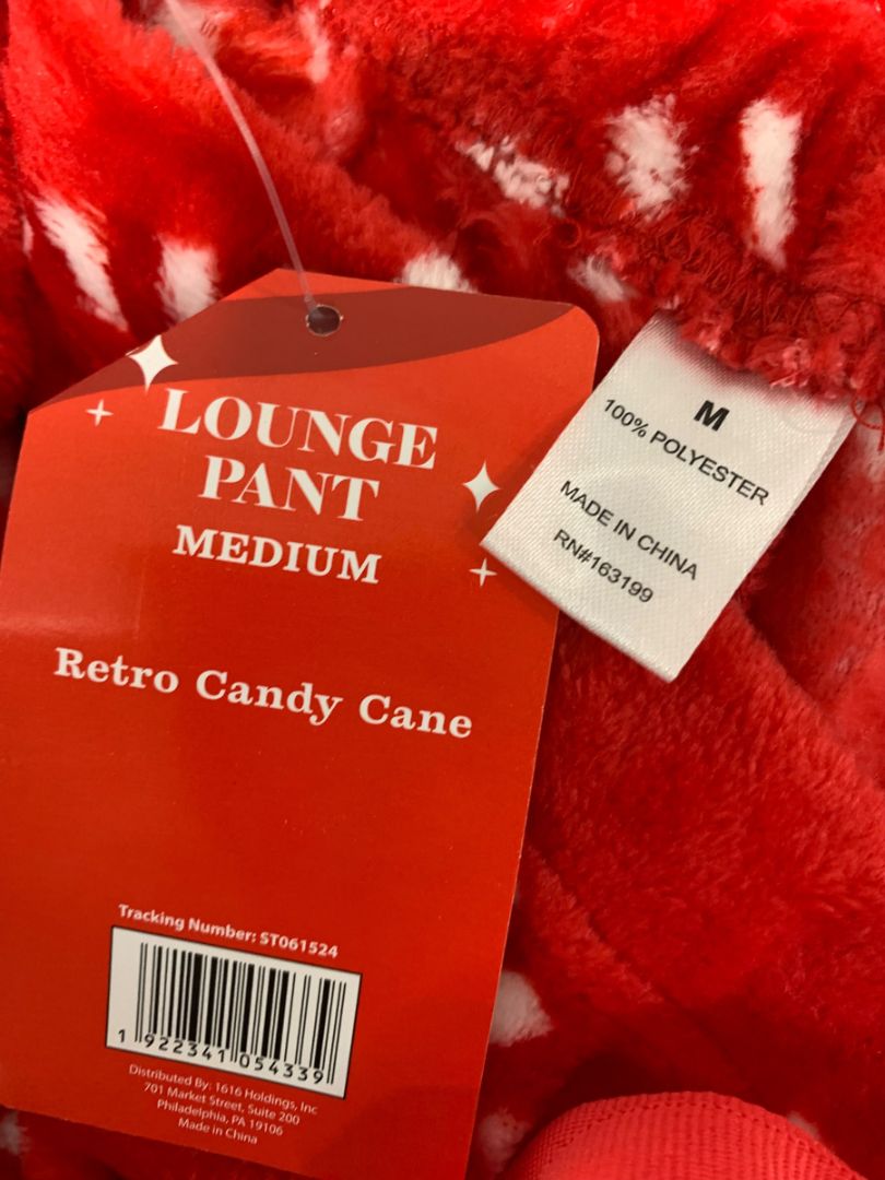 Medium Retro Candy Cane Womens Fleece Holiday Christmas Pull On Sleep Pants