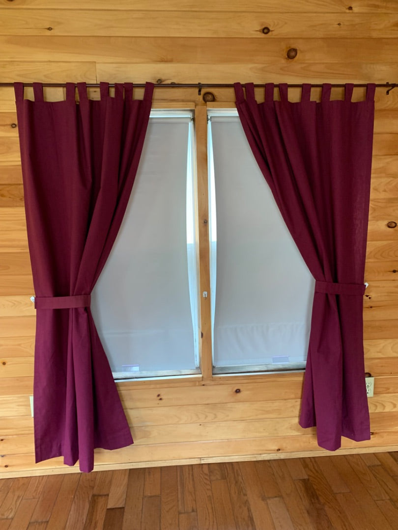 Set of 2 Tab Top Curtain Panels 38" x 70" with Tiebacks Burgundy Purple Lined Light Blocking
