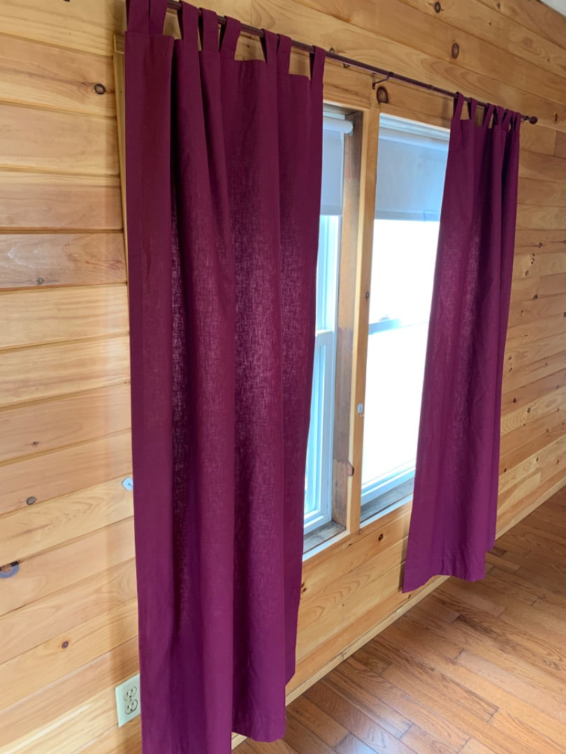 Set of 2 Tab Top Curtain Panels 38" x 70" with Tiebacks Burgundy Purple Lined Light Blocking