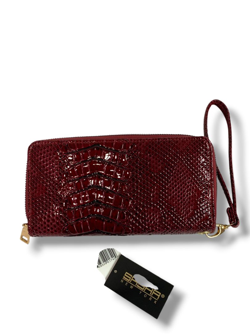 Sasha Red Zip Around Wristlet Wallet Embossed Croc Print Patent Faux Leather