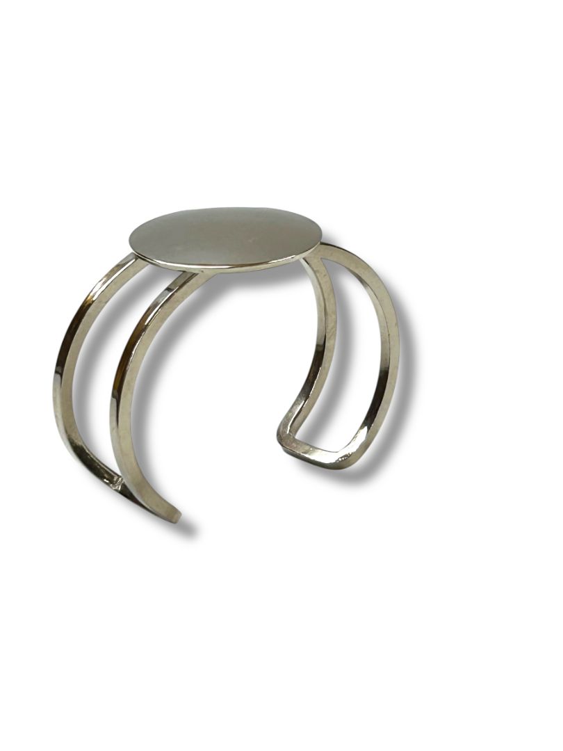 Silvertone Open Bangle Cuff Bracelet Circle Design