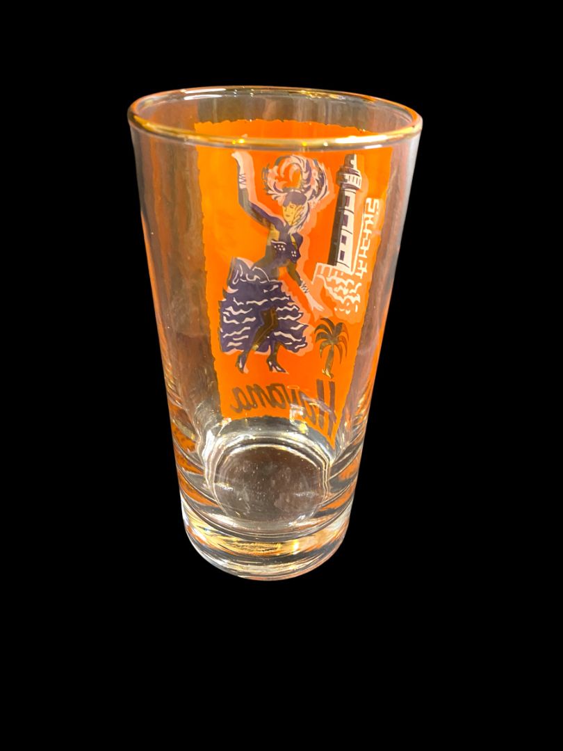 Midcentury Libbey Cities of the World Havana Drinking Glass Tumbler Orange